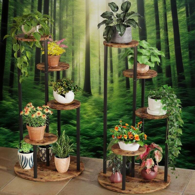 Black-Brown Metal 5-Tier Corner Plant Stand for Indoor and Outdoor - 19.68” x 19.68” x 40.94”