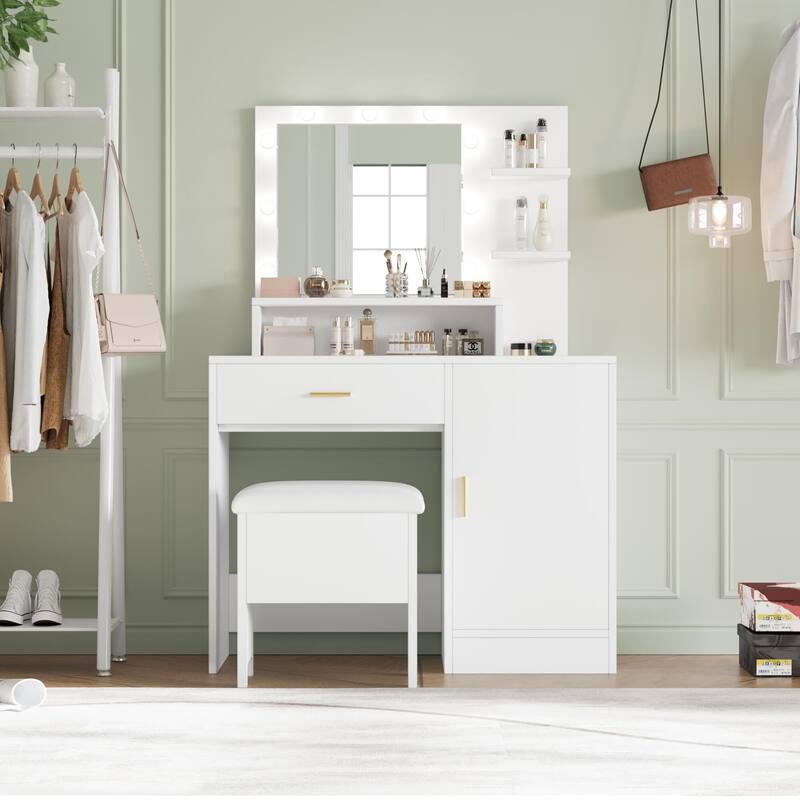 Makeup Vanity Desk with Mirror & 9 LED Light Bulbs