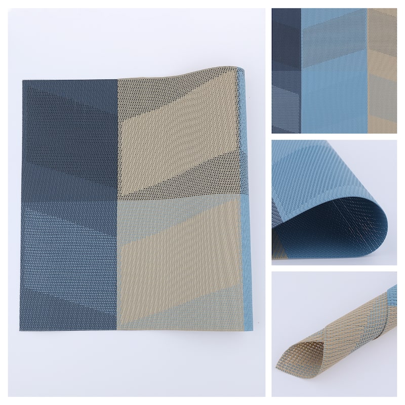 Set of 6 PVC Placemats for Kitchen Dining Table Decor Heat-resistant Table Placemats Wipeable Table Mat - 18*12in - Blue
