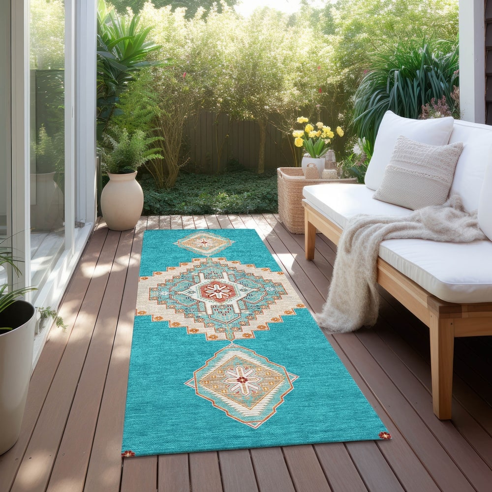 Machine Washable Indoor/ Outdoor Boho Traditional Chantille Rug