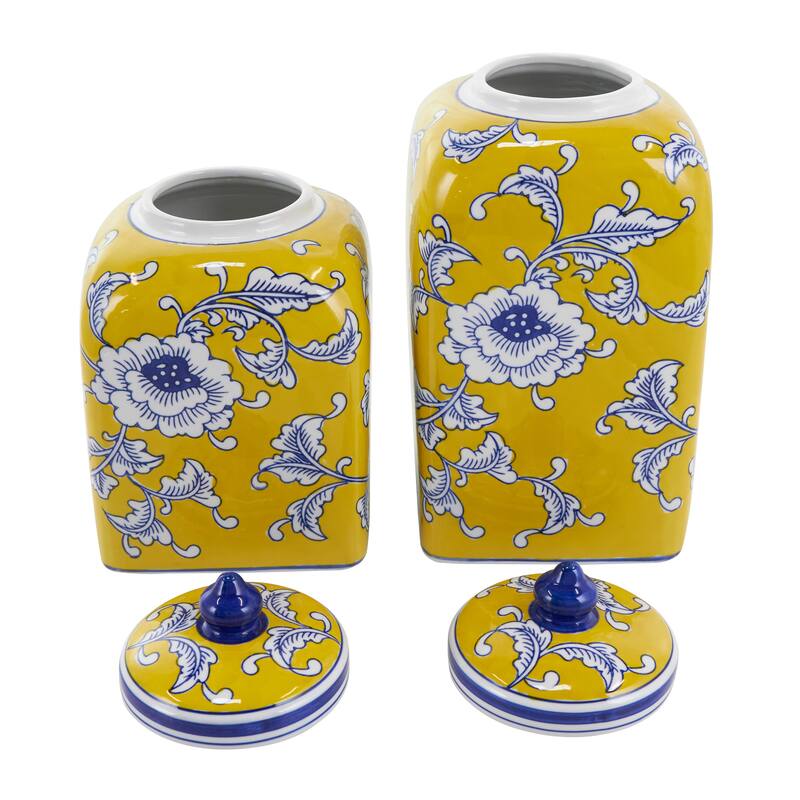 Yellow Ceramic Floral Living Room Decorative Jars with Blue and White