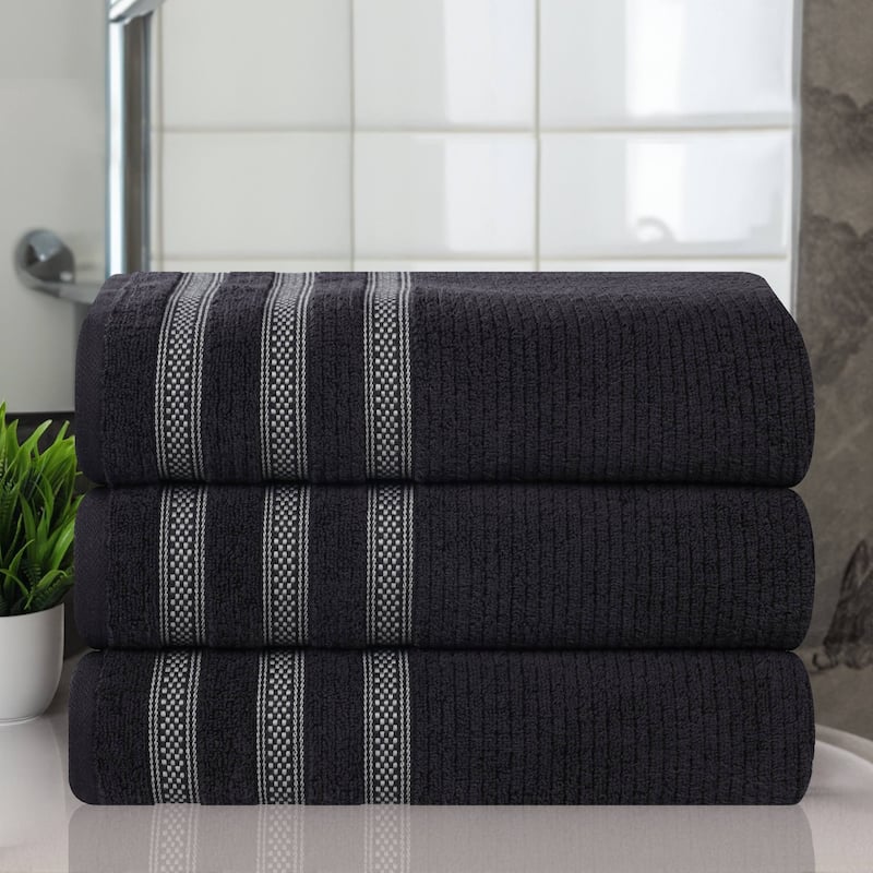 Superior Brea Zero Twist Cotton Ribbed Modern Bath Towel Set of 3 - Black