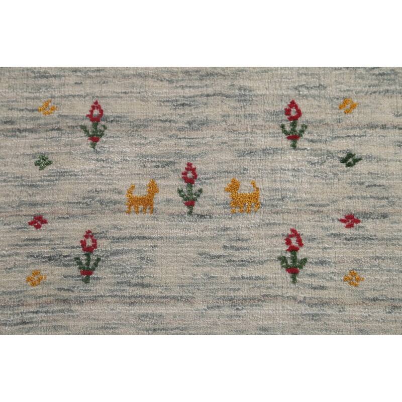 Ivory Tribal Gabbeh Indian Area Rug Handmade Wool Carpet - 9'0"x 11'7"