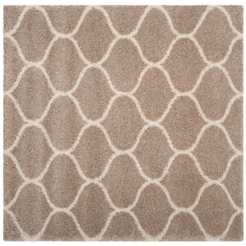 SAFAVIEH Hudson Shag Pushpa Trellis 2-inch Thick Area Rug - 7' Square - Beige/Ivory