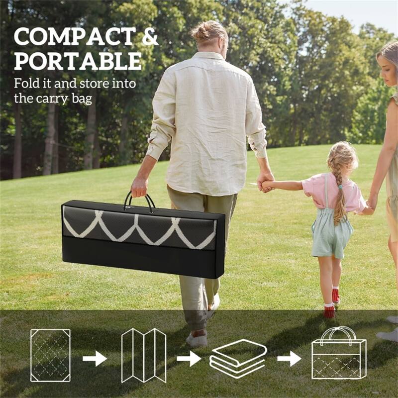 Reversible Outdoor Rug with Carry Bag Large Picnic Blanket for Camping, RV Trips, Beach, and Backyard Use - 215.7" L x 107.9" W