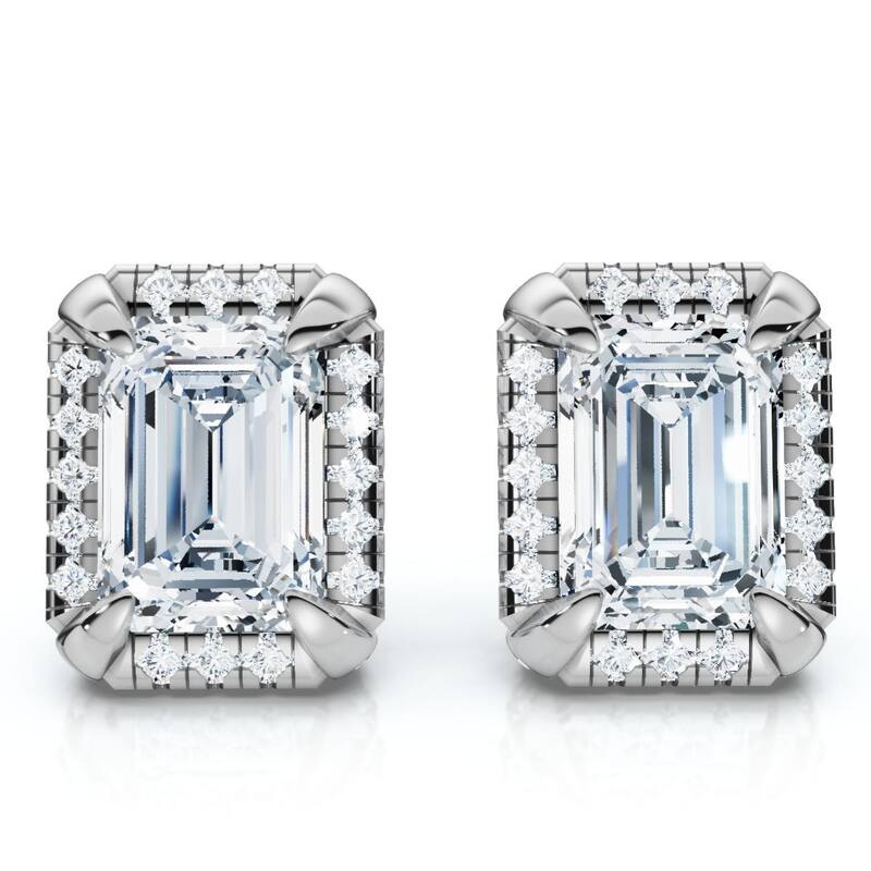2 1/5 Ct TW Emerald Cut Bezel Diamond Studs Gold Lab Grown Earrings