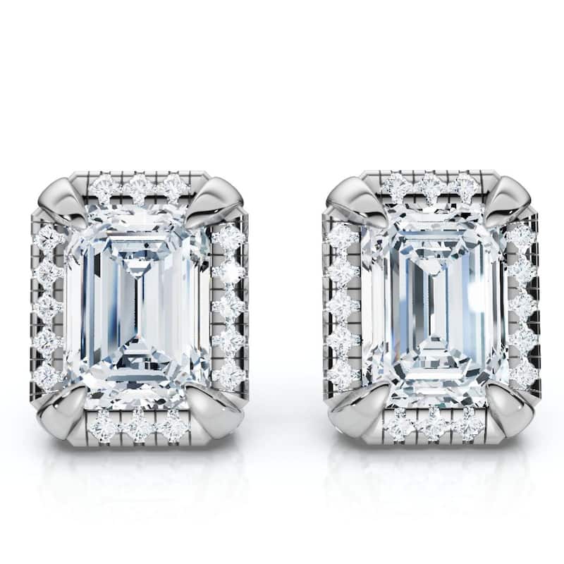 Bliss Diamond 2 1/5 Ct TW Emerald Cut Bezel Diamond Studs Gold Lab Grown Earrings - White