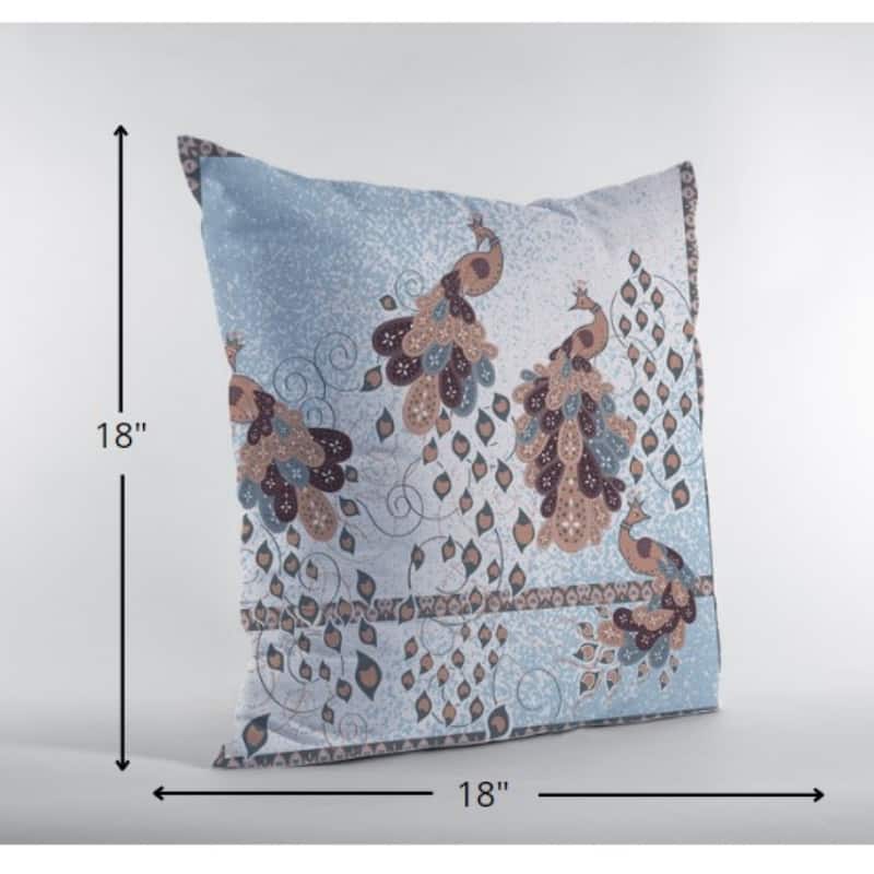 18" Blue Brown Boho Bird Zippered Suede Throw Pillow