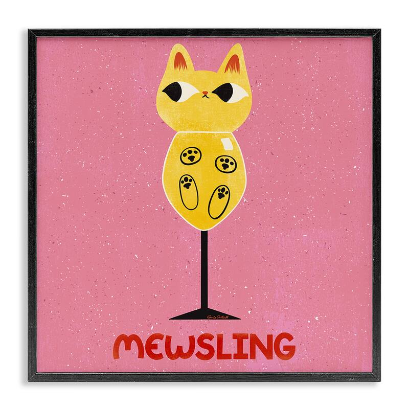 Stupell Mewsling Cat Wine Framed Giclee Art Design By Carrie Cantwell - 12 x 12 - Black