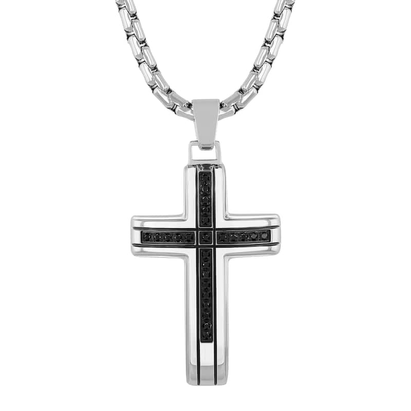 Steel Nation Stainless Steel Black Diamond Cross Pendant 1/4ctw