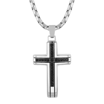 Steel Nation Stainless Steel Black Diamond Cross Pendant 1/4ctw