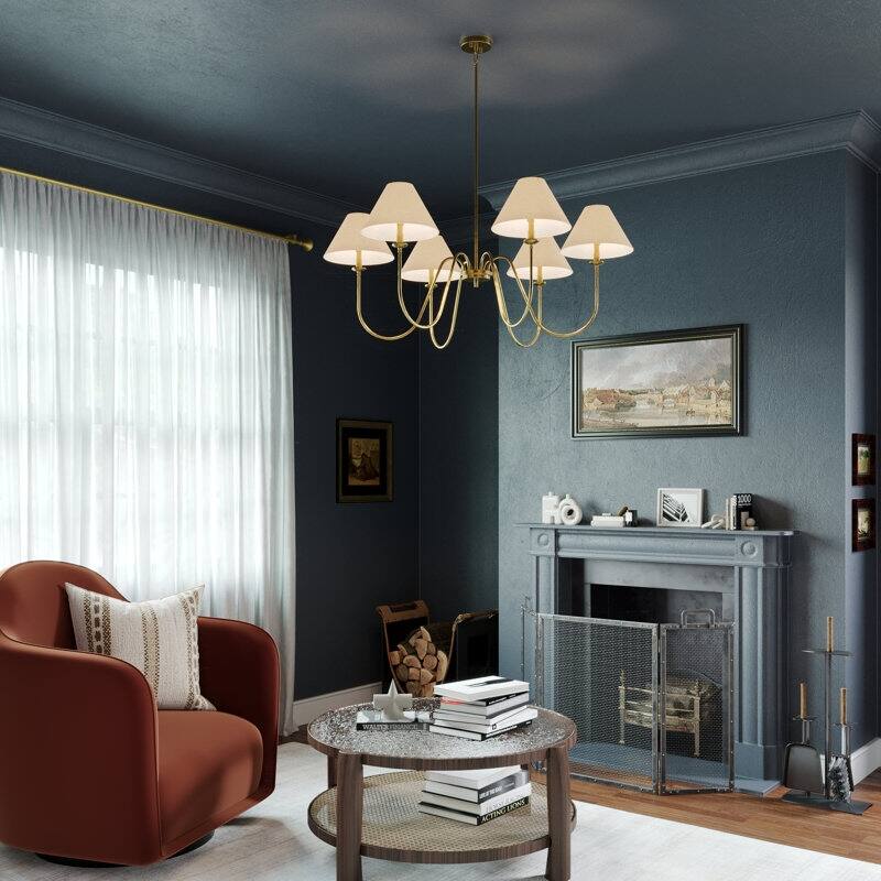 Acroma 6-light Black/Glod Chandelier with Fabric Shade