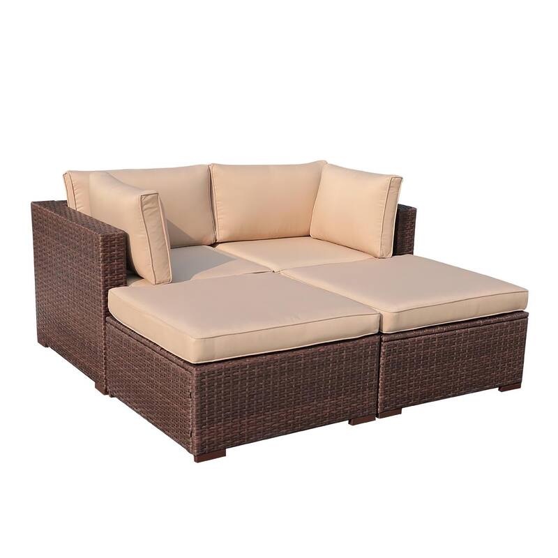 4-Piece Patio Sectional Sofa Wicker Furniture Set Outdoor daybed With Water resistant cushion
