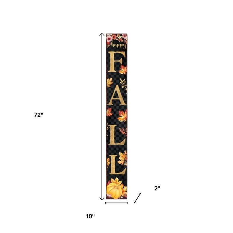 HomeRoots 72" Black Gold And Orange Solid Wood Floral Bouquet Happy Fall Porch Sign