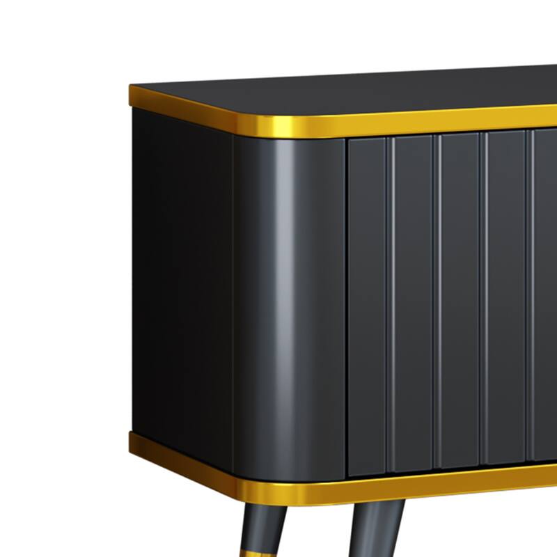 Elegant 79-Inch TV Stand with Ample Storage, Golden Elements, and Sleek Design - Ideal for Large Living Spaces.