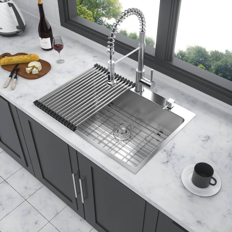 Drop-In 16 Gauge Single Bowl Stainless Steel Kitchen Sink in Brushed Nickel