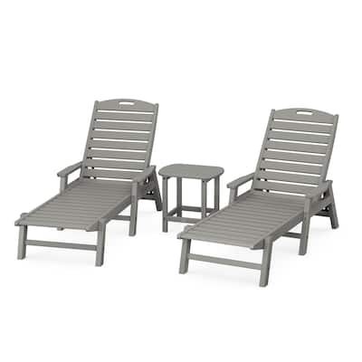 POLYWOOD Nautical 3-Piece Chaise Lounge with Arms Set with South Beach 18" Side Table - N/A
