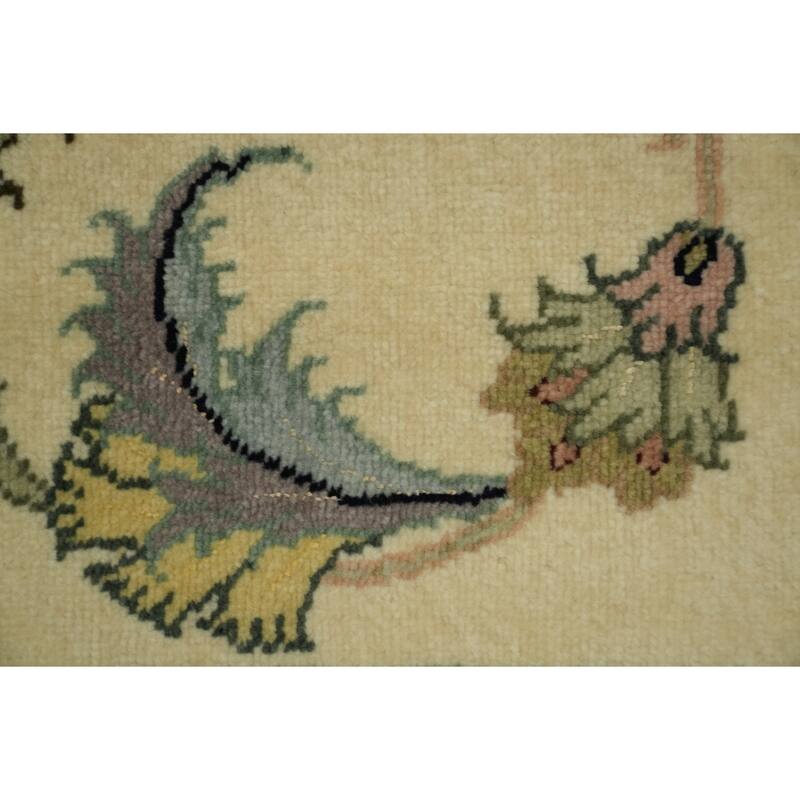 Hand Knotted Oriental Wool & Silk Carpet Traditional All-Over Beige & Ivories Tabriz Area Rug - 9' 11'' X 6' 6''