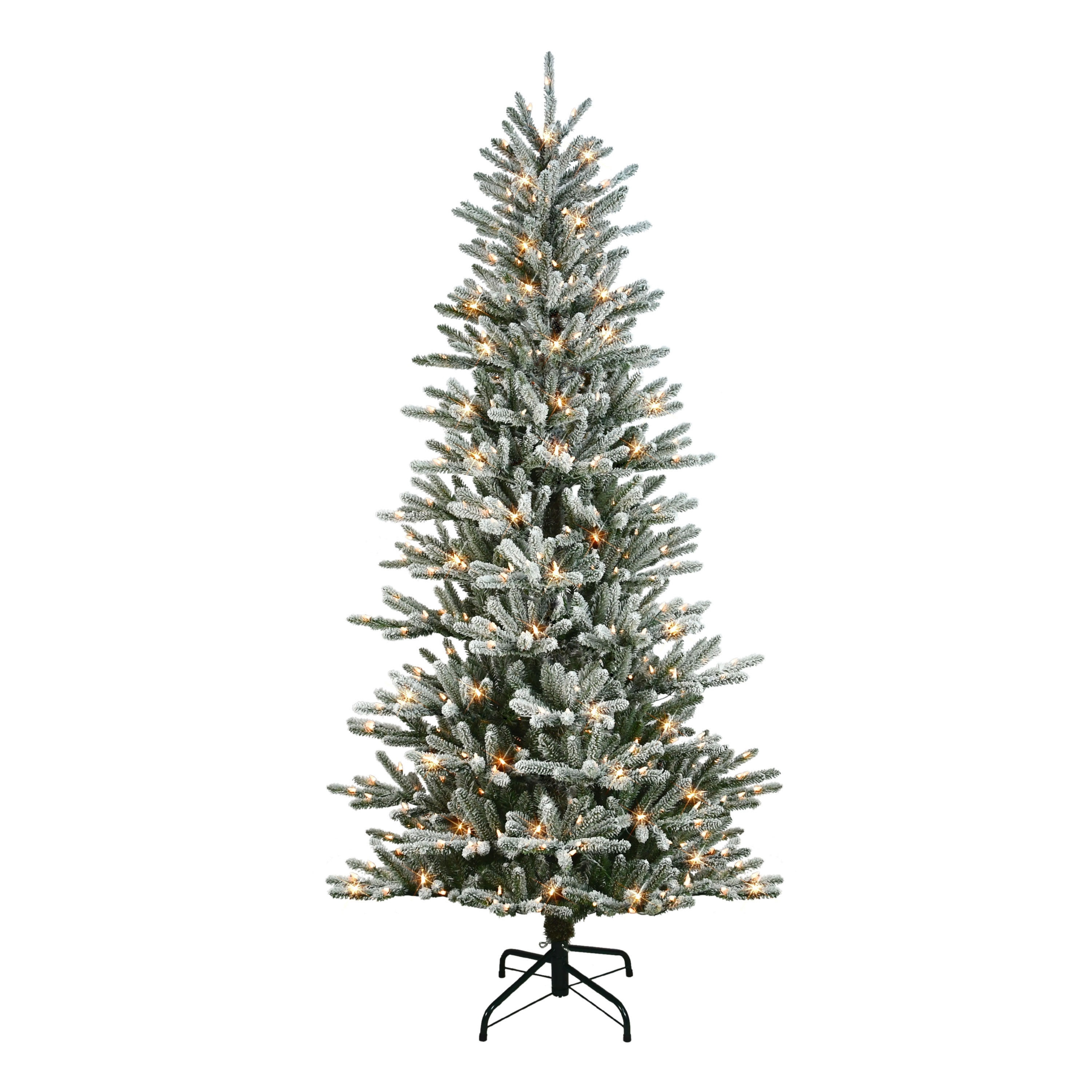 Puleo International 7.5 ft. Pre-Lit Flocked Artificial Mountain View Spruce Tree with 450 Warm White LED Lights