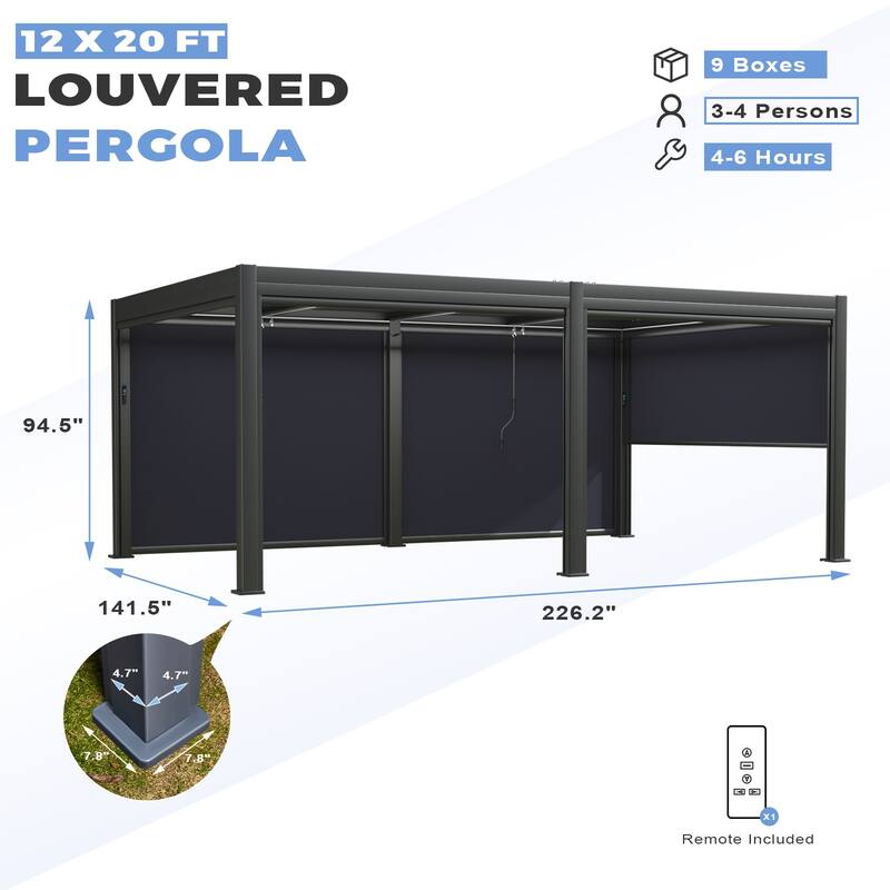 EROMMY Outdoor Louvered Pergola Gazebo with Adjustable Aluminum Rainproof Roof