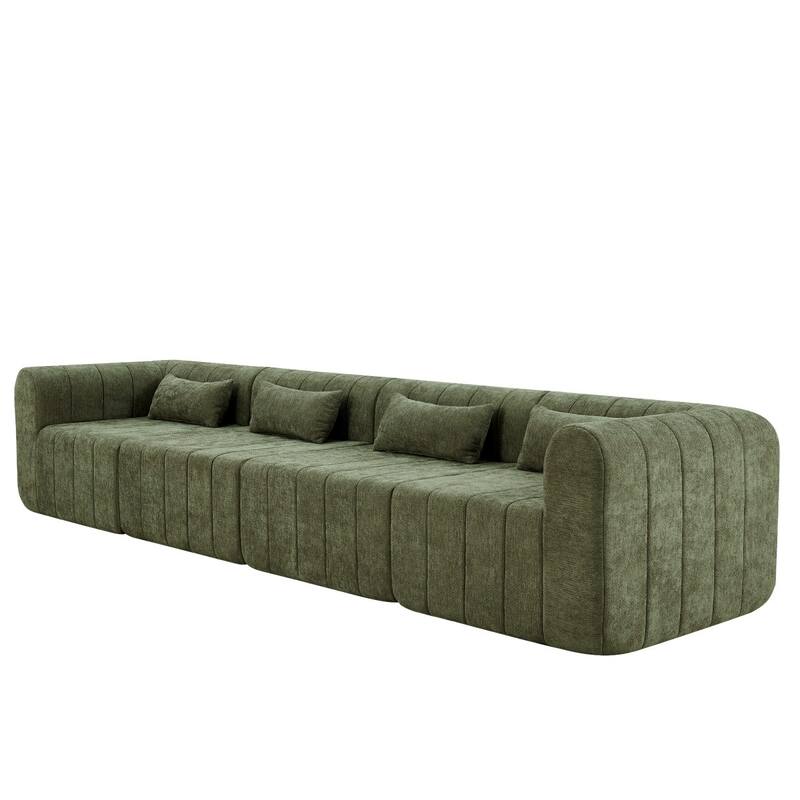 145.5" 4 Pieces Modular Full-Compressed Polyester Upholstered Sectional Sofa