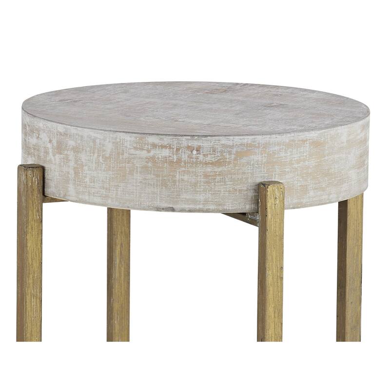 Collin Wood Accent End Table, White-washed