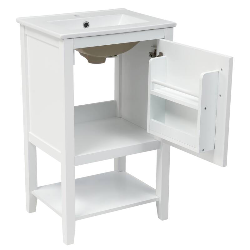 Small Bathroom Vanity with Sink, Bathroom Storage Cabinet with Soft Close Door, Single Vanity with Storage Rack and Open Shelf