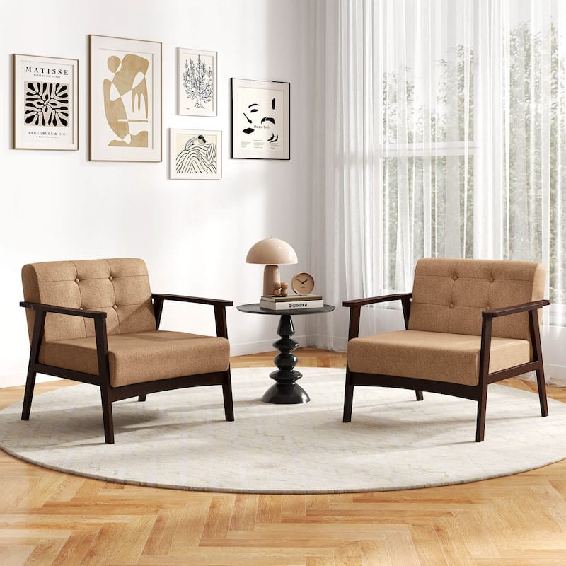 Costway 2PCS Accent Chair Button Tufted Mid-century Modern Lounge - See Details