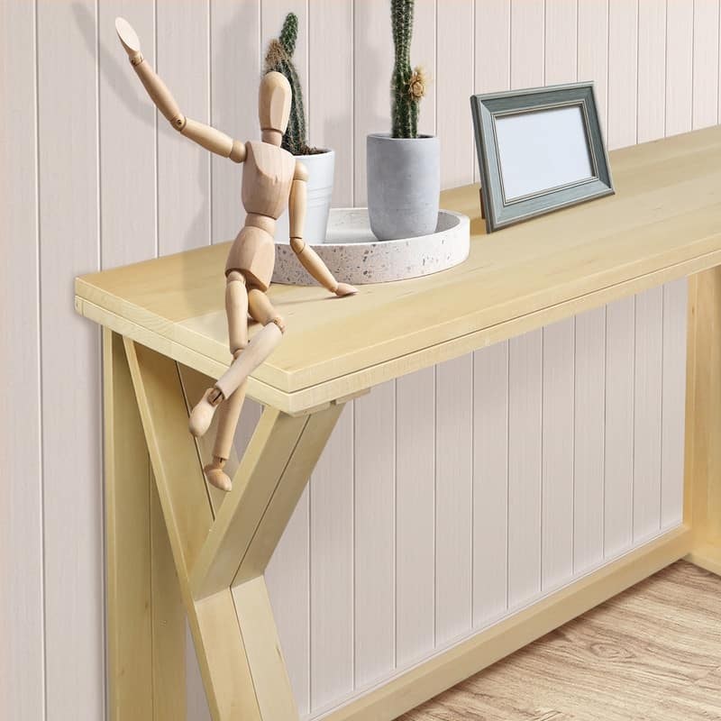 Aztecs Folding Console to Dining Convertible Table with Solid American Basswood
