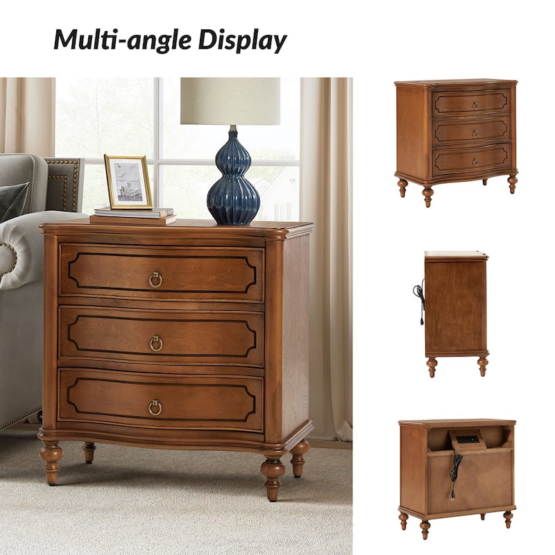 Alois Traditional 3-Drawer Nightstand with Solid Wood Spindle Legs by HULALA HOME