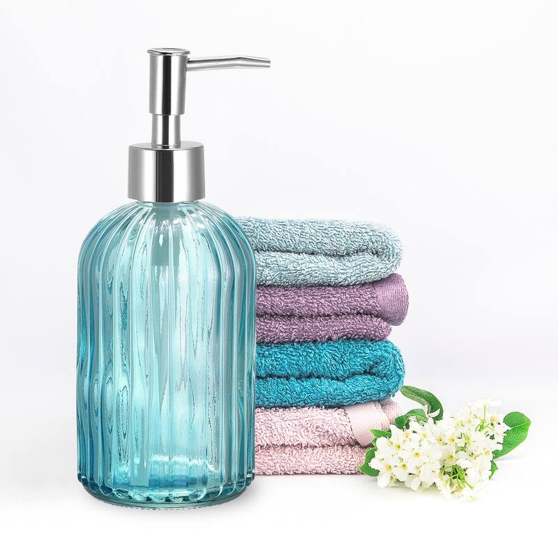 Soap Dispenser - 13.5Oz Glass Dish Hand Soap Dispenser with Silvery Pump for Kitchen Bathroom