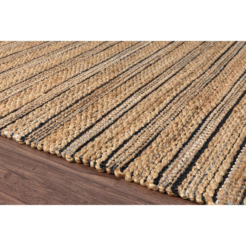 Sevita Nevaeh Tan/Black Striped Handmade Jute Blend Farmhouse Indoor Area Rug