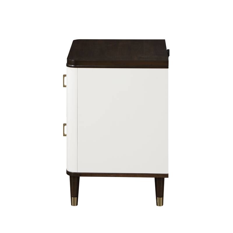Nightstand with Slatted Drawer Fronts, Wooden Entryway Accent Table, Coffee Table with USB Port & Tapered Metal Legs