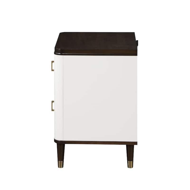 Contemporary Wooden Storage Nightstand,Accent Cabinet with USB and 2 Drawers