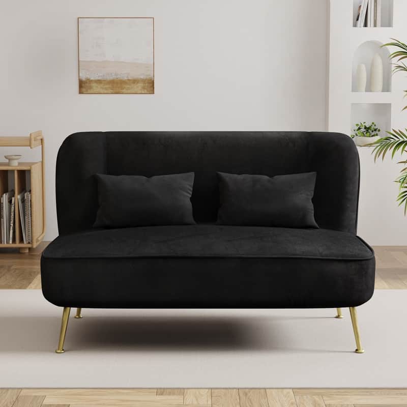 Velvet Upholstered Metal Legs Tuft Thick Cushion Loveseat