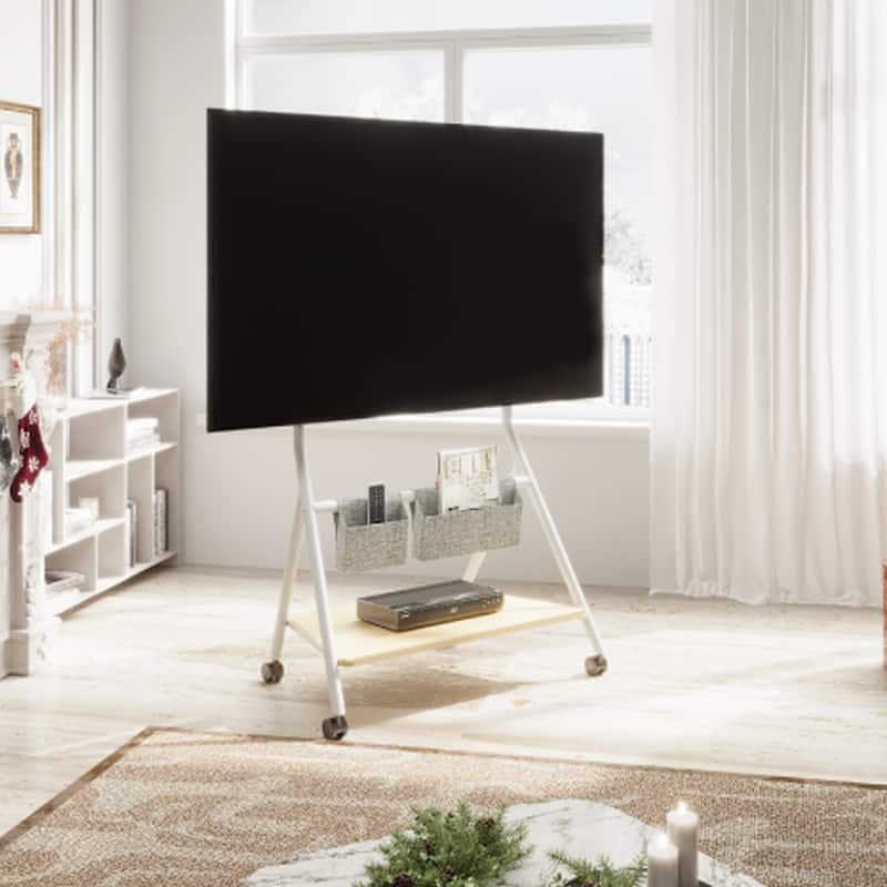 FITUEYES Modern Rolling TV Stand for 55-78 Inch TV Mobile TV Cart for Living Room Apartment