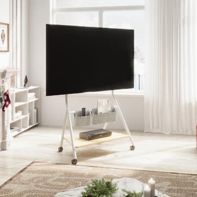 FITUEYES Modern Rolling TV Stand for 55-78 Inch TV Mobile TV Cart for Living Room Apartment