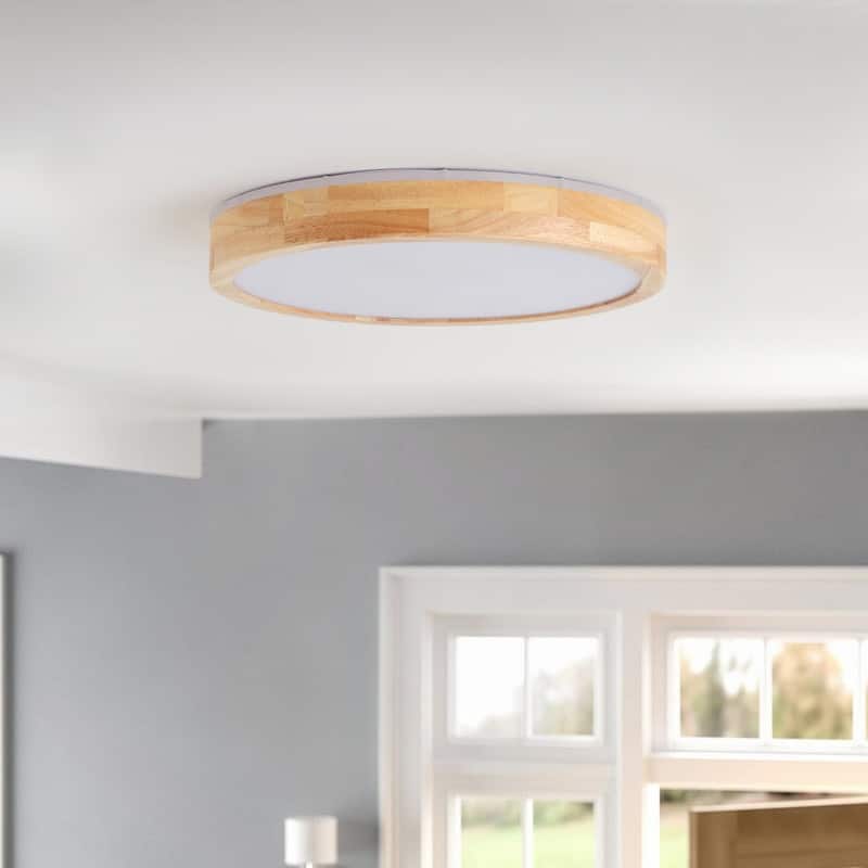 Modern Wood Grain Flush Mount Ceiling Light Milky White LED Fixture for Living Room Bedroom