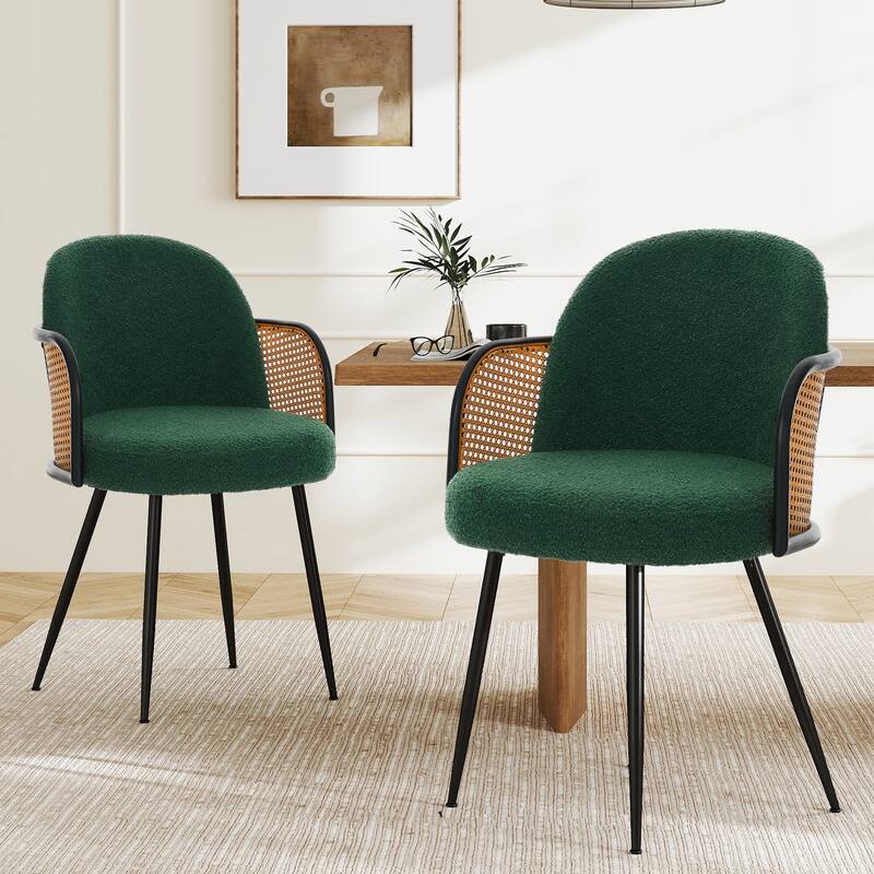 Upholstered Rattan Dining Chairs Set of 2, Arm Side Chair - 21.8" W x 24.2" D x 33" H - Set of 2 - Green