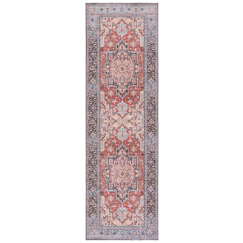 SAFAVIEH Arizona Filoftea Machine Washable & Slip Resistant Rug - 2'6" x 8' Runner - Rust/Blue