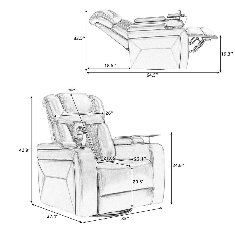 270° Swivel PU Leather Power Recliner with Phone Holder, Cup Holder, USB Port Home Theater Recliner for Living Room