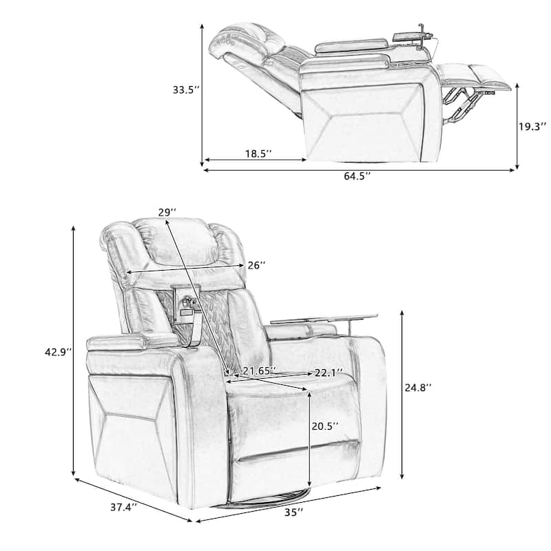 Power Recliner Chair with 270° Swivel, Rocking Function, Tray Table, USB Port, Cup Holders and Phone Holder