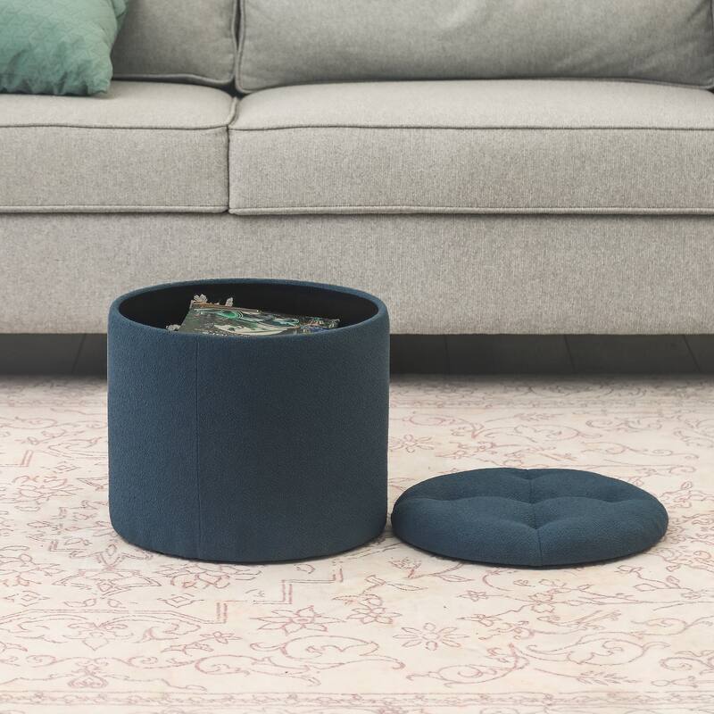 Adeco Round Storage Ottoman Footrest Stool With Removable Lid