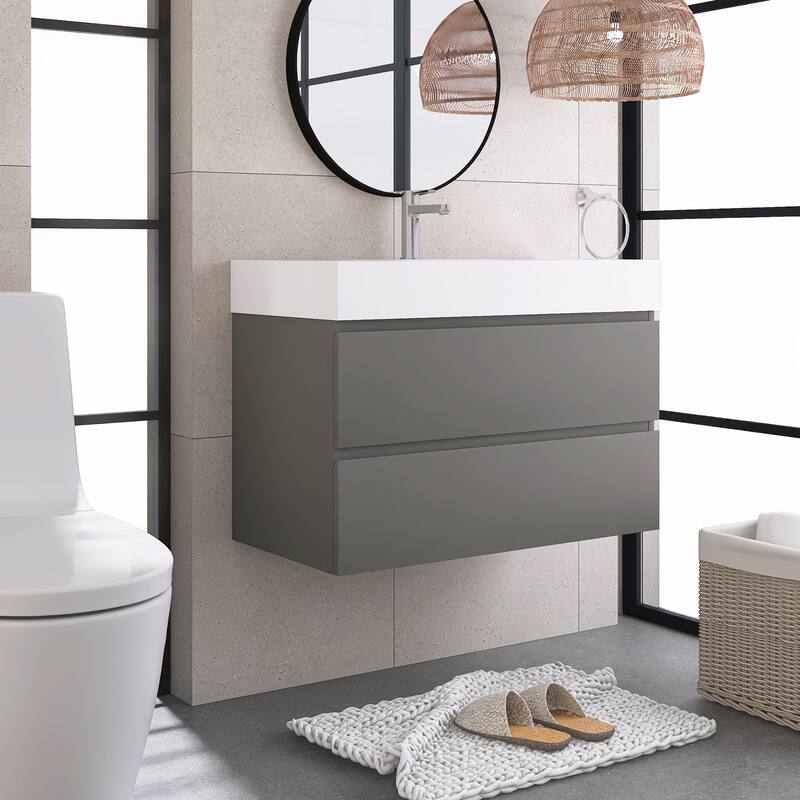Floating Bathroom Vanity with Solid Surface Top