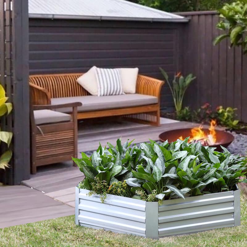 Galvanized Steel Hexagon Raised Garden Bed Planter