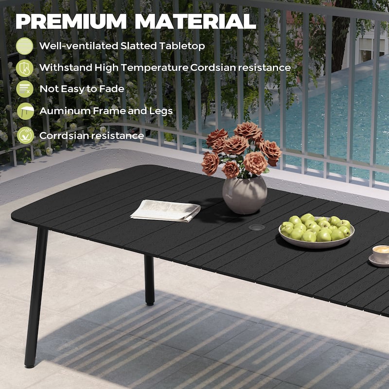 7/9PC Patio Dining Table Rectangular Aluminum Outdoor Table with Folding Chairs