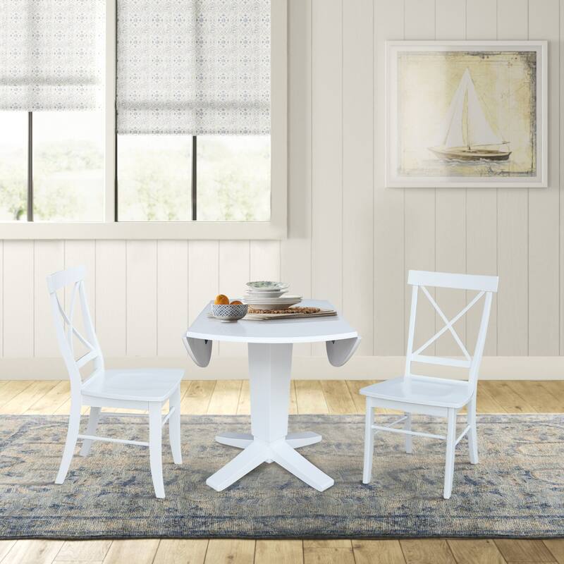 42 in Round Drop Leaf Pedestal Table with Dining Chairs in White