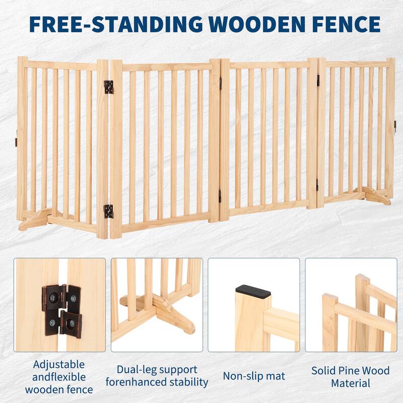 Wooden Freestanding Dog Gate, Collapsible Pet Gate with Support Feet, Indoor Dog Fence for The House,Doorways, Stairs,