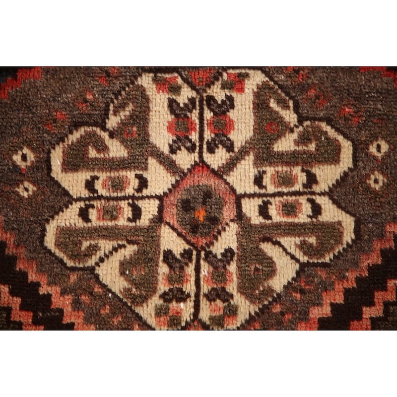 Tribal Geometric Hamedan Persian Vintage Area Rug Handmade Wool Carpet - 3'8"x 4'10"