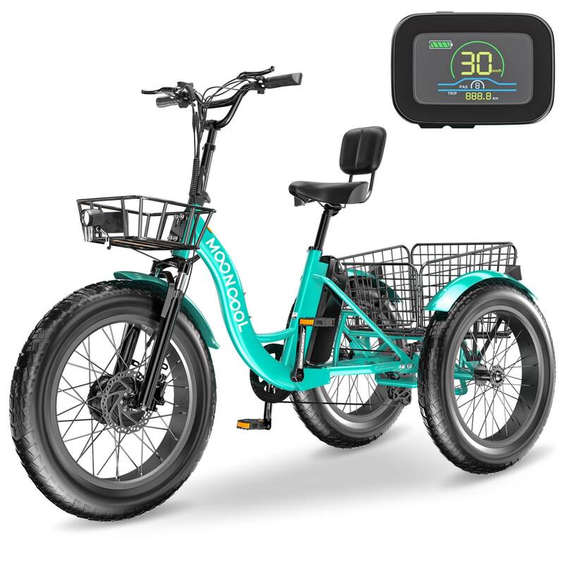 DoCred 20"x4" Fat Tire Electric Tricycle, 48V 500W with 7 Speed Ebike - Light-Blue